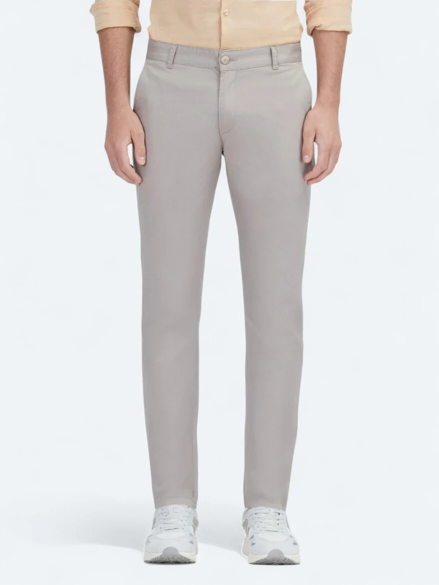 Bej Dokuma Casual Pamuk Karışımlı Pantolon - 2