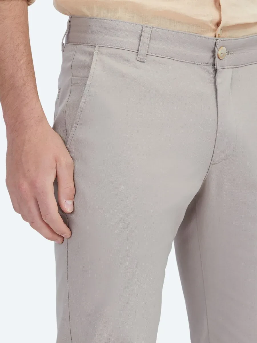 Bej Dokuma Casual Pamuk Karışımlı Pantolon - 3