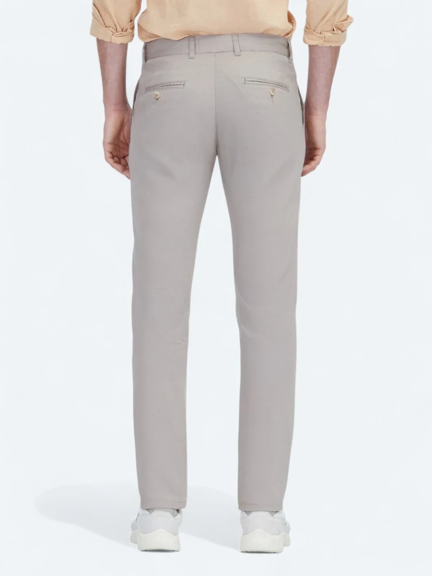 Bej Dokuma Casual Pamuk Karışımlı Pantolon - 4