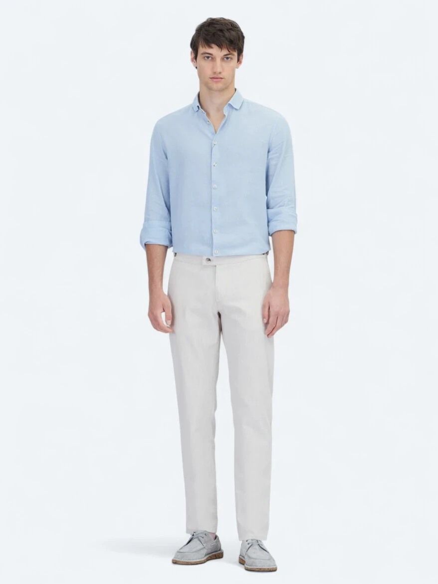 Bej Dokuma Fitted Fit Smart Casual Pamuk Karışımlı Pantolon - 1