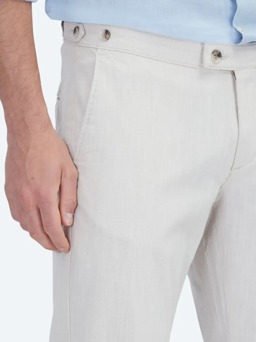 Bej Dokuma Fitted Fit Smart Casual Pamuk Karışımlı Pantolon - 4