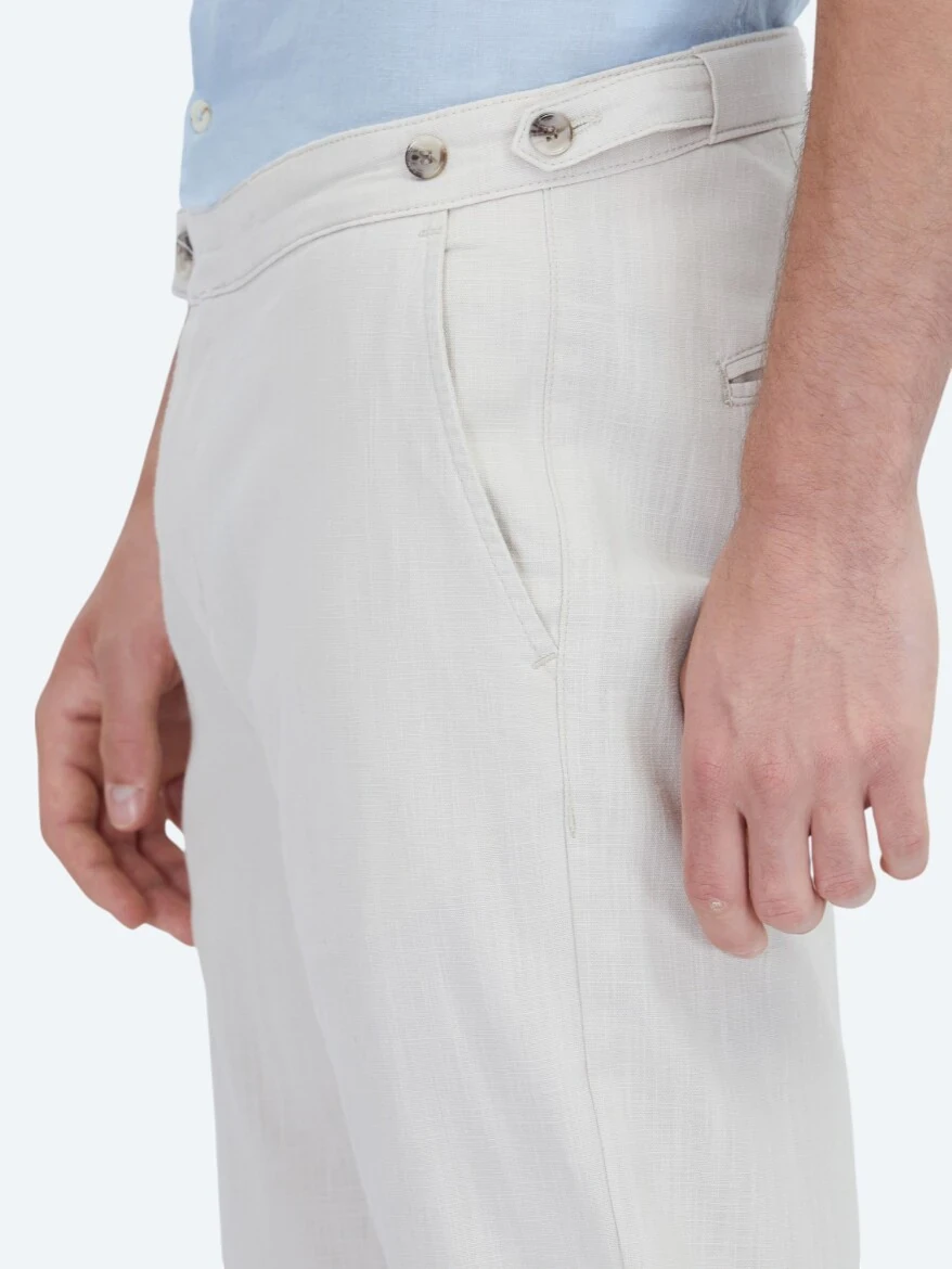 Bej Dokuma Fitted Fit Smart Casual Pamuk Karışımlı Pantolon - 5