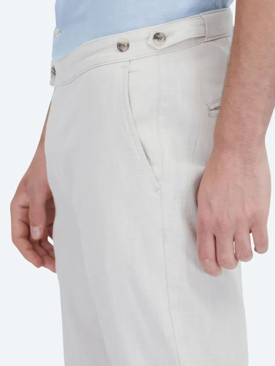 Bej Dokuma Fitted Fit Smart Casual Pamuk Karışımlı Pantolon - 5