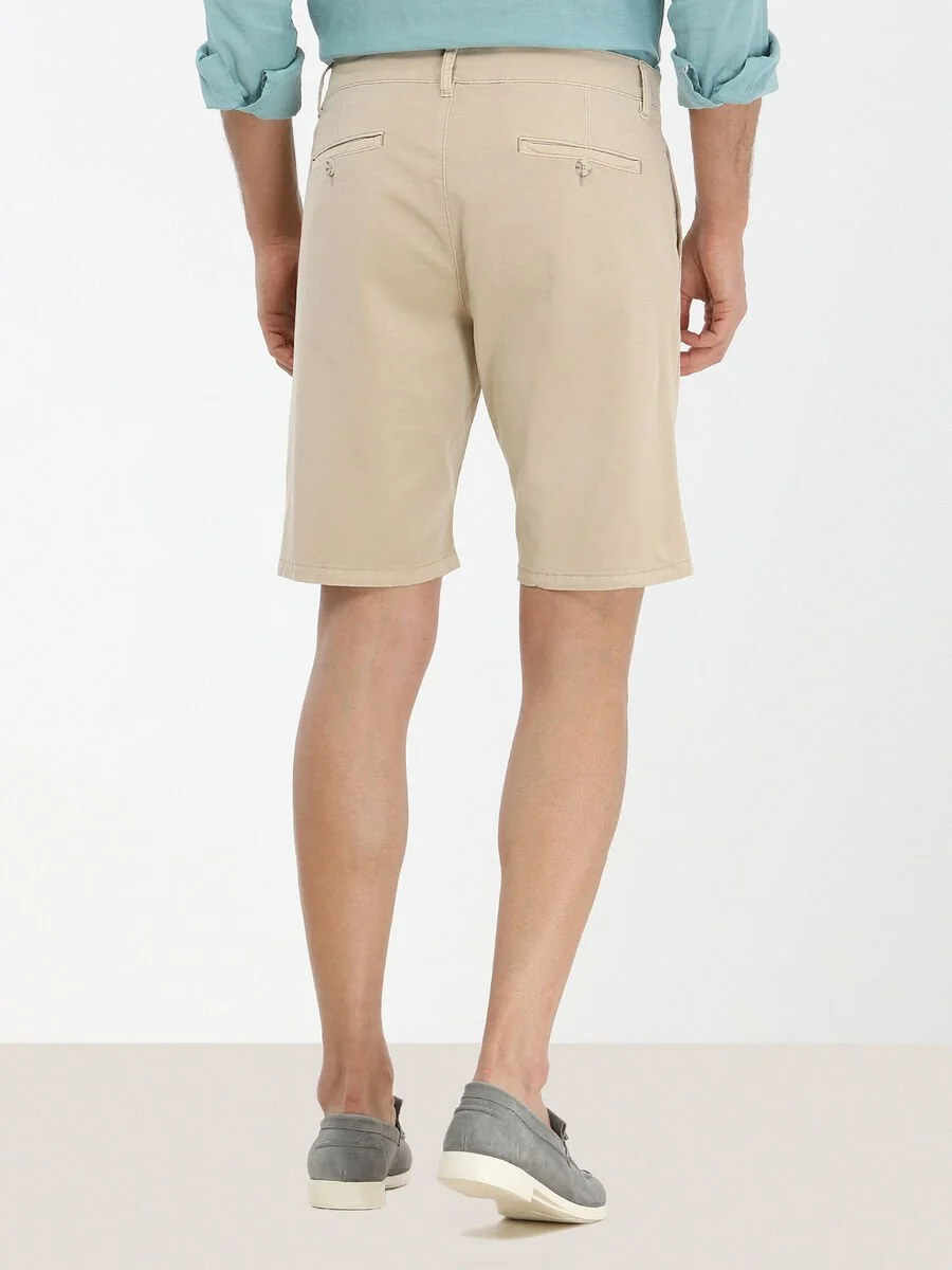 Bej Dokuma Slim Fit Casual Pamuk Karışımlı Bermuda - 4