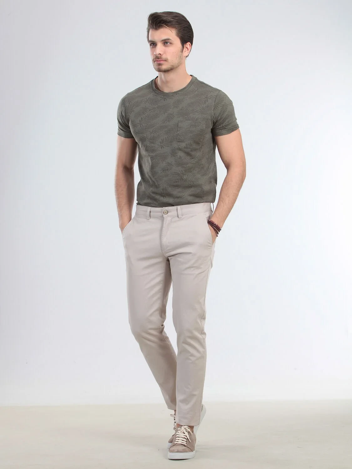 Bej Düz Dokuma Regular Fit Casual %100 Pamuk Pantolon - 2