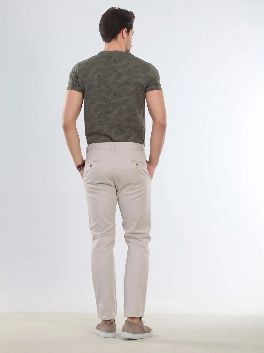 Bej Düz Dokuma Regular Fit Casual %100 Pamuk Pantolon - 4