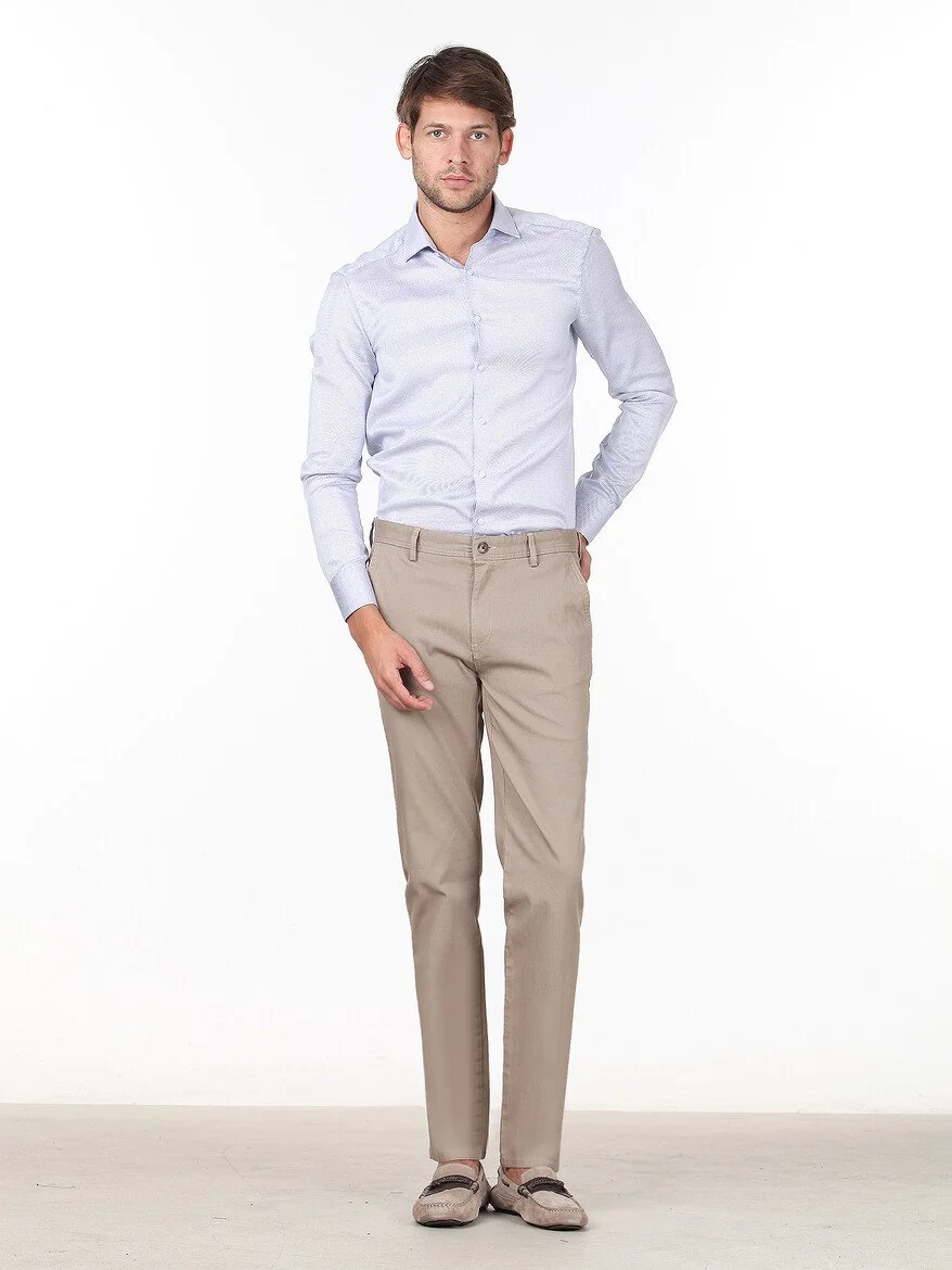 Bej Düz Dokuma Regular Fit Casual Pamuk Karışımlı Pantolon - 2