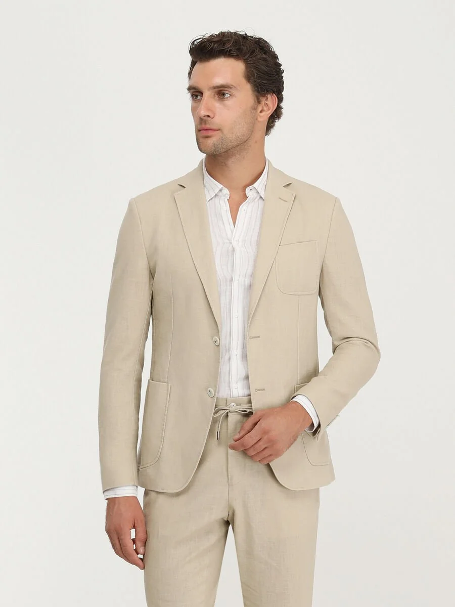 Bej Düz Modern Fit Takım Elbise - 1