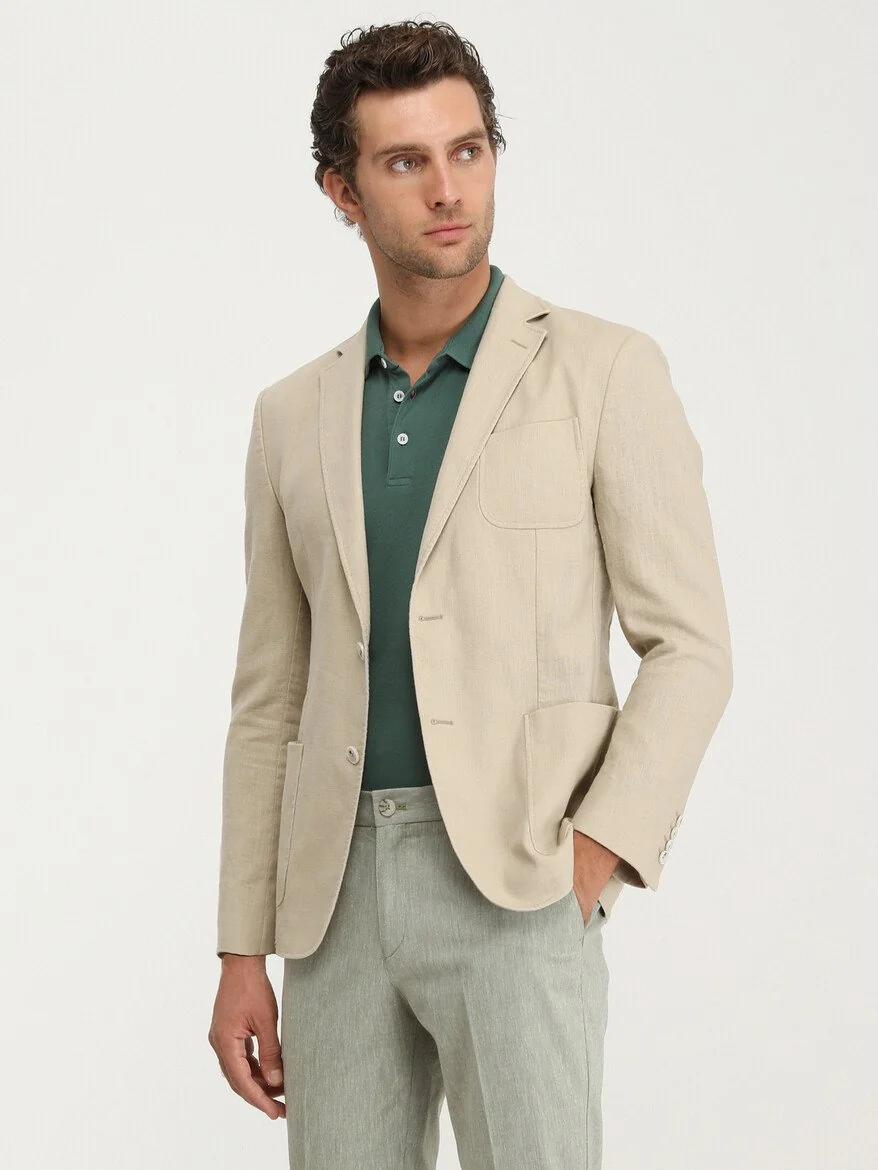 Bej Düz Modern Fit Takım Elbise - 3