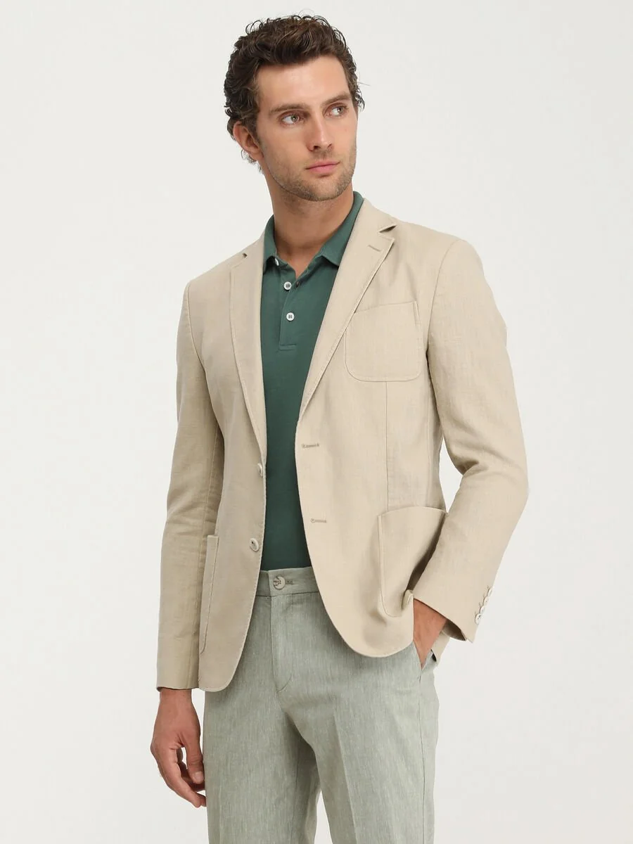Bej Düz Modern Fit Takım Elbise - 3