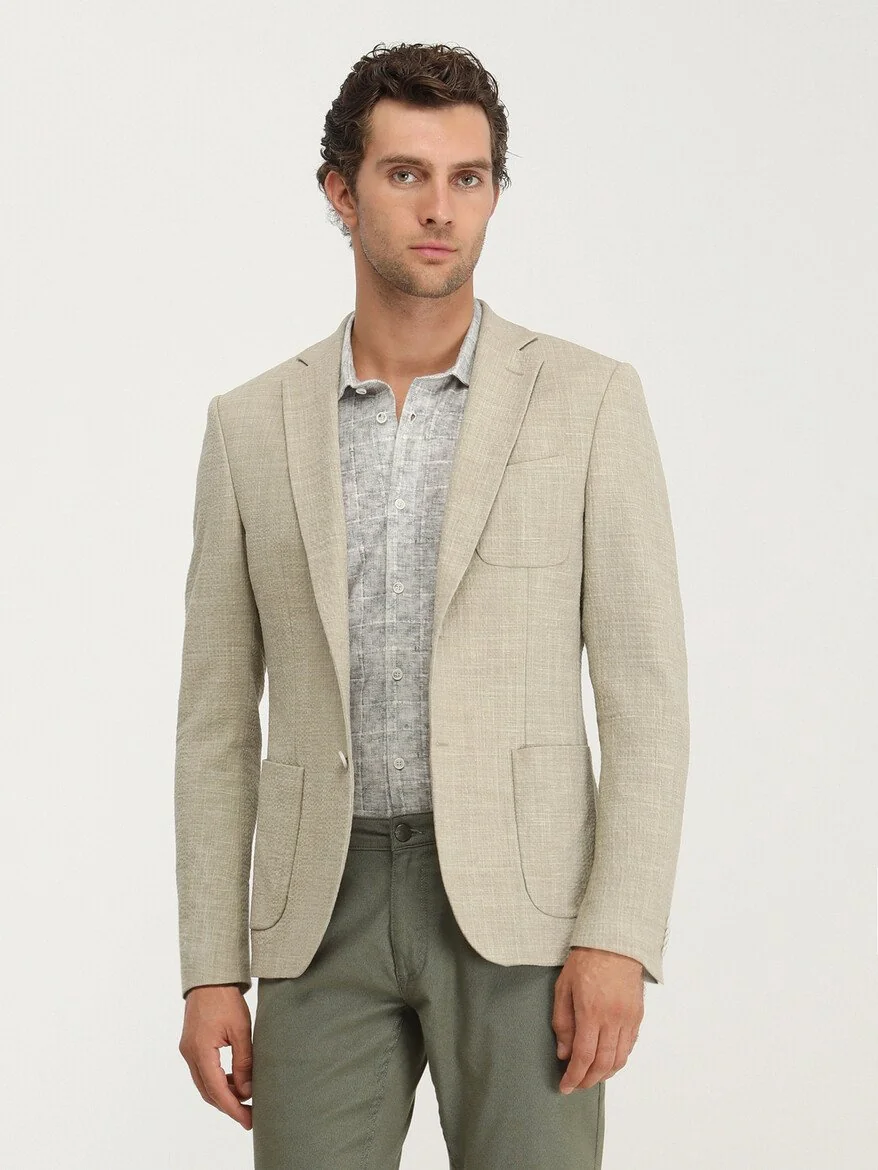 Bej Düz Modern Fit Takım Elbise - 4