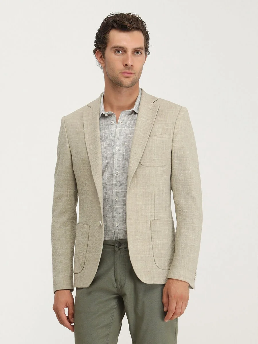 Bej Düz Modern Fit Takım Elbise - 4