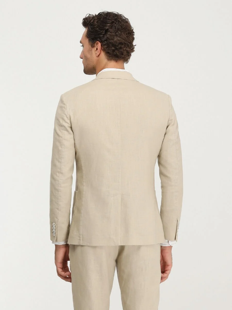 Bej Düz Modern Fit Takım Elbise - 8