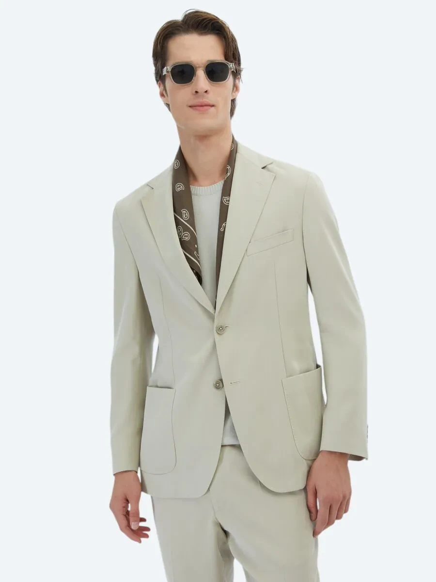 Bej Düz Modern Fit Takım Elbise - 1