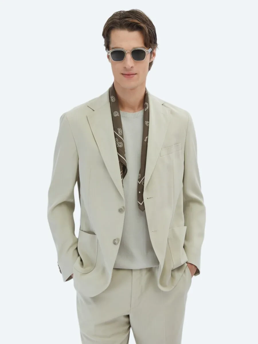 Bej Düz Modern Fit Takım Elbise - 3