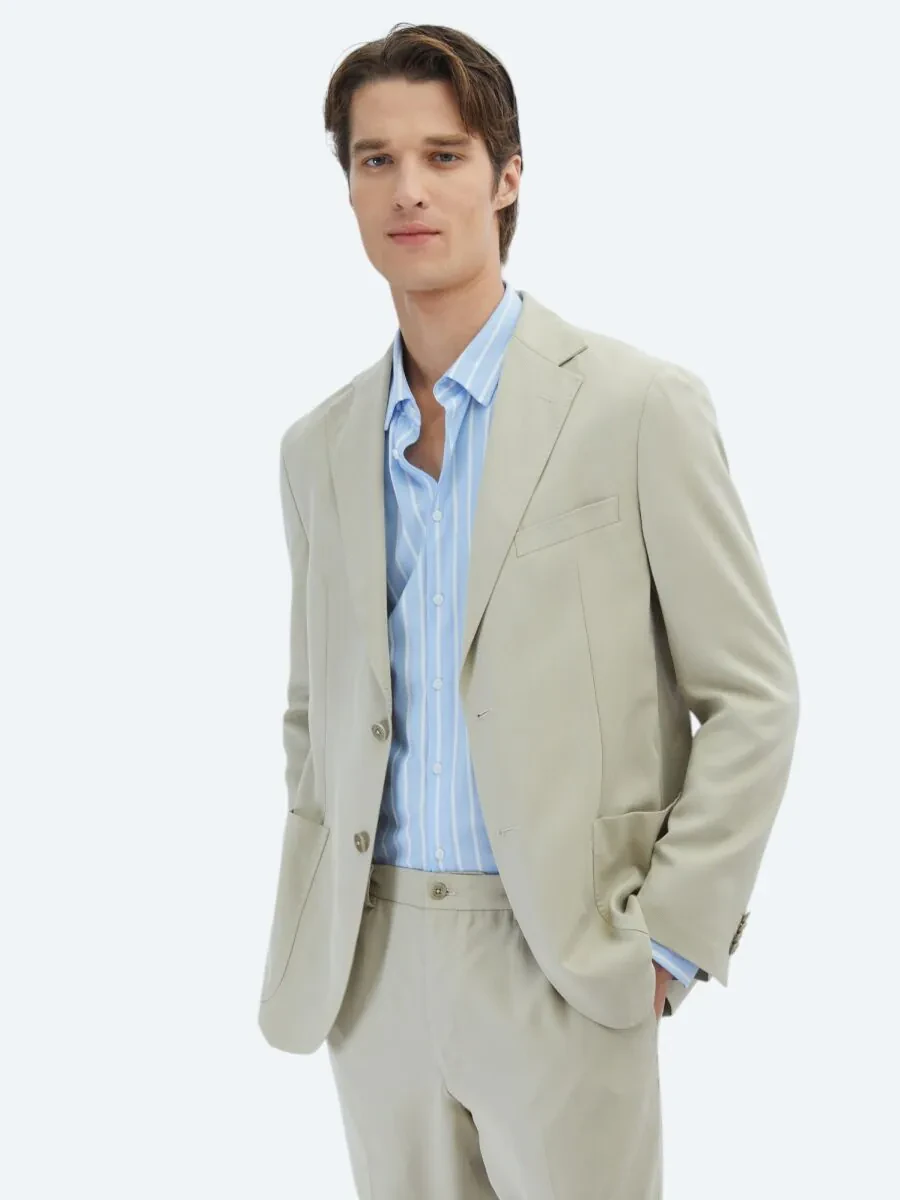 Bej Düz Modern Fit Takım Elbise - 6