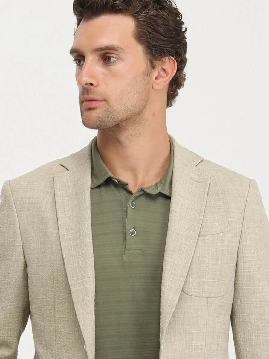 Bej Düz Modern Fit Yün Karışımlı Takım Elbise - 2