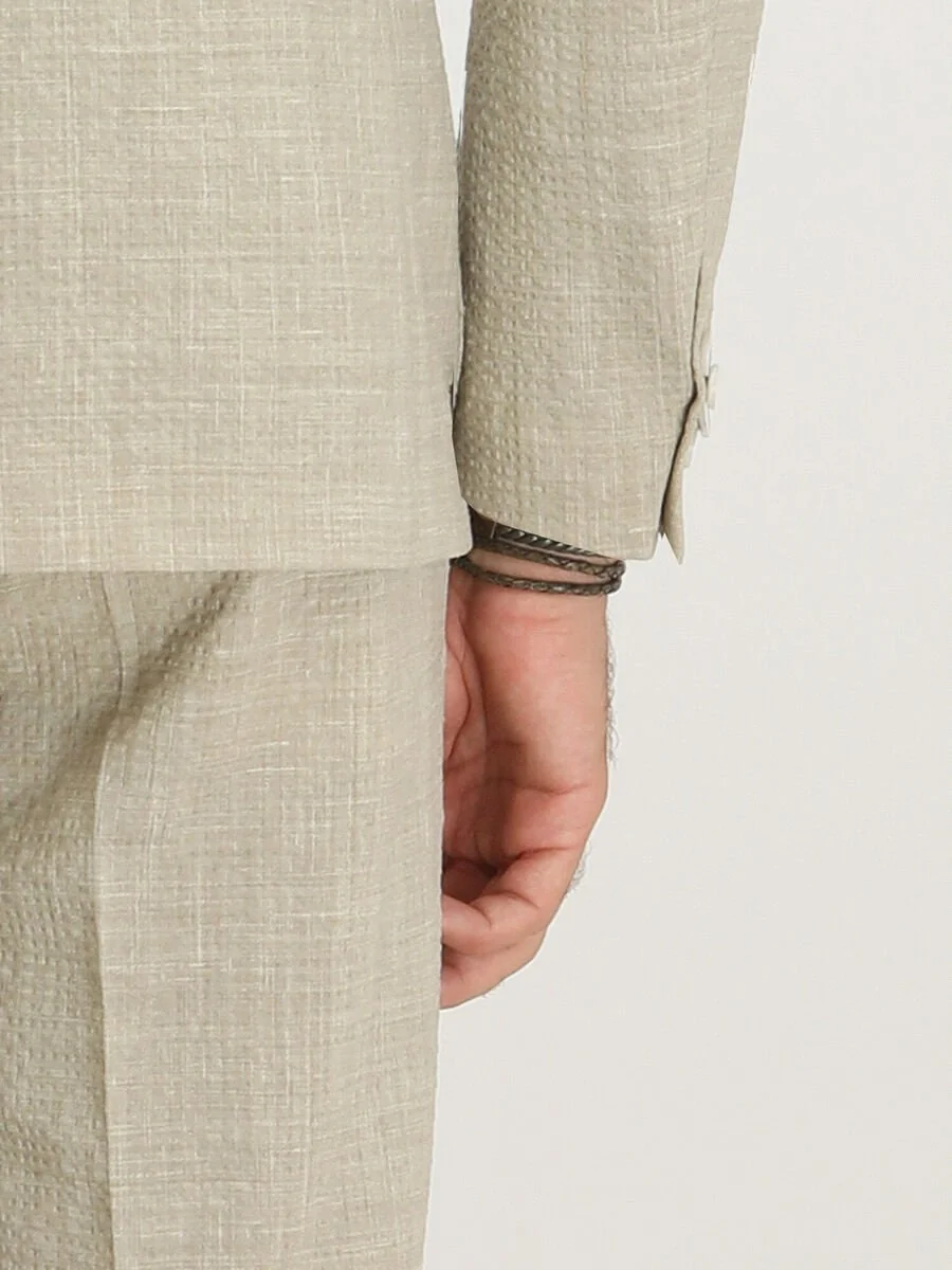 Bej Düz Modern Fit Yün Karışımlı Takım Elbise - 6