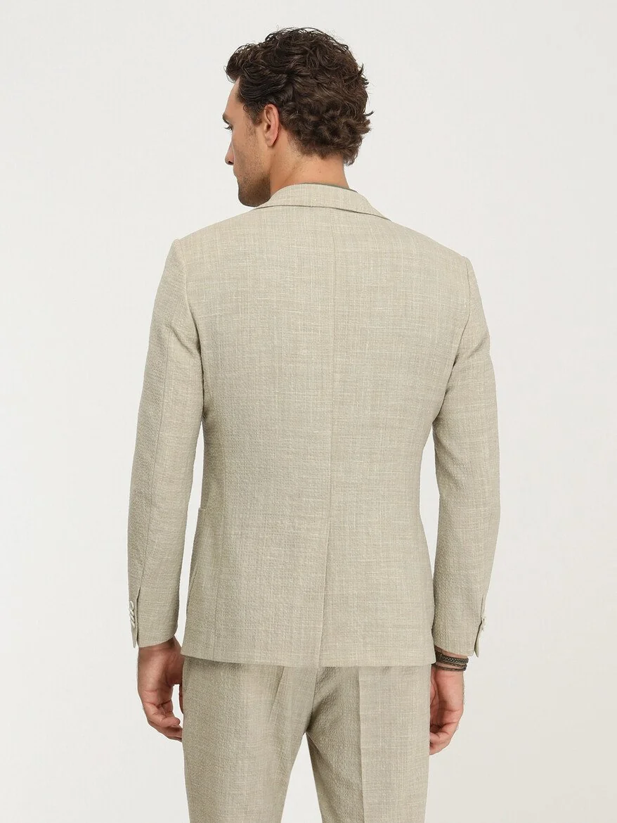 Bej Düz Modern Fit Yün Karışımlı Takım Elbise - 7