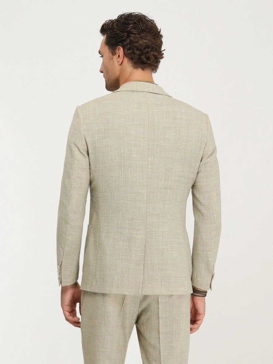 Bej Düz Modern Fit Yün Karışımlı Takım Elbise - 7