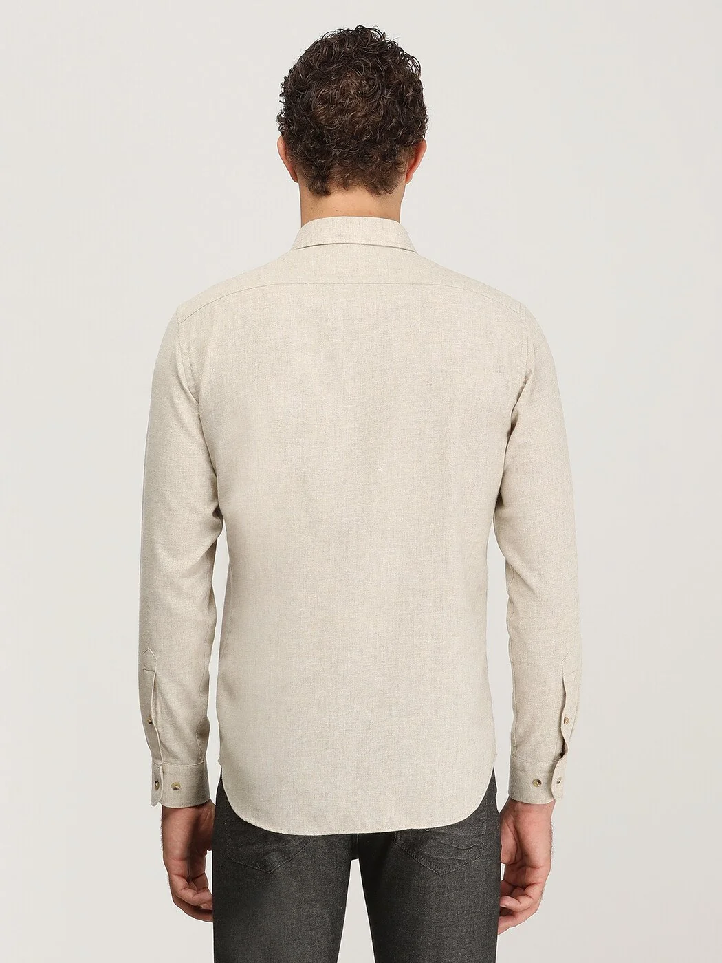 Bej Düz Regular Fit Dokuma Casual Pamuk Karışımlı Gömlek - 6