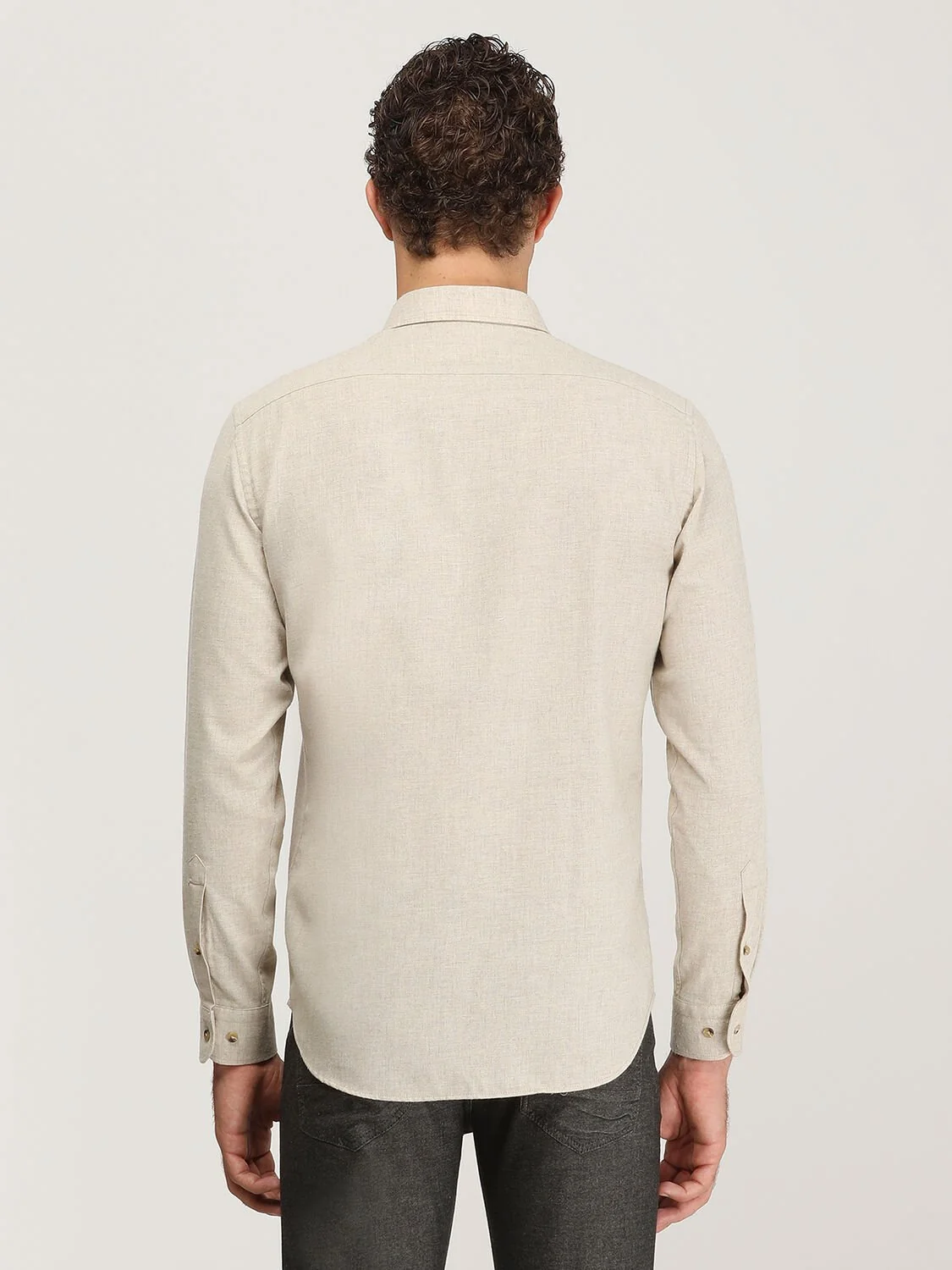Bej Düz Regular Fit Dokuma Casual Pamuk Karışımlı Gömlek - 6