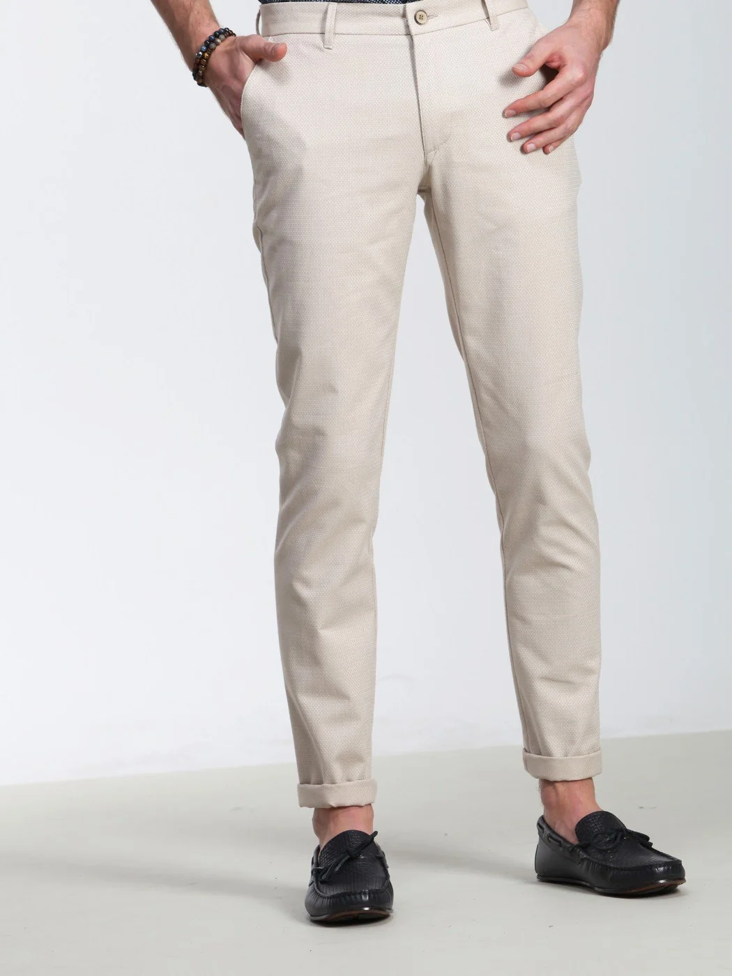 Bej Pamuk Karışımlı Spor Pantolon - 1