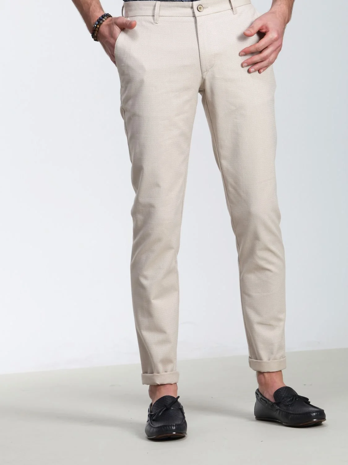Bej Pamuk Karışımlı Spor Pantolon - 1
