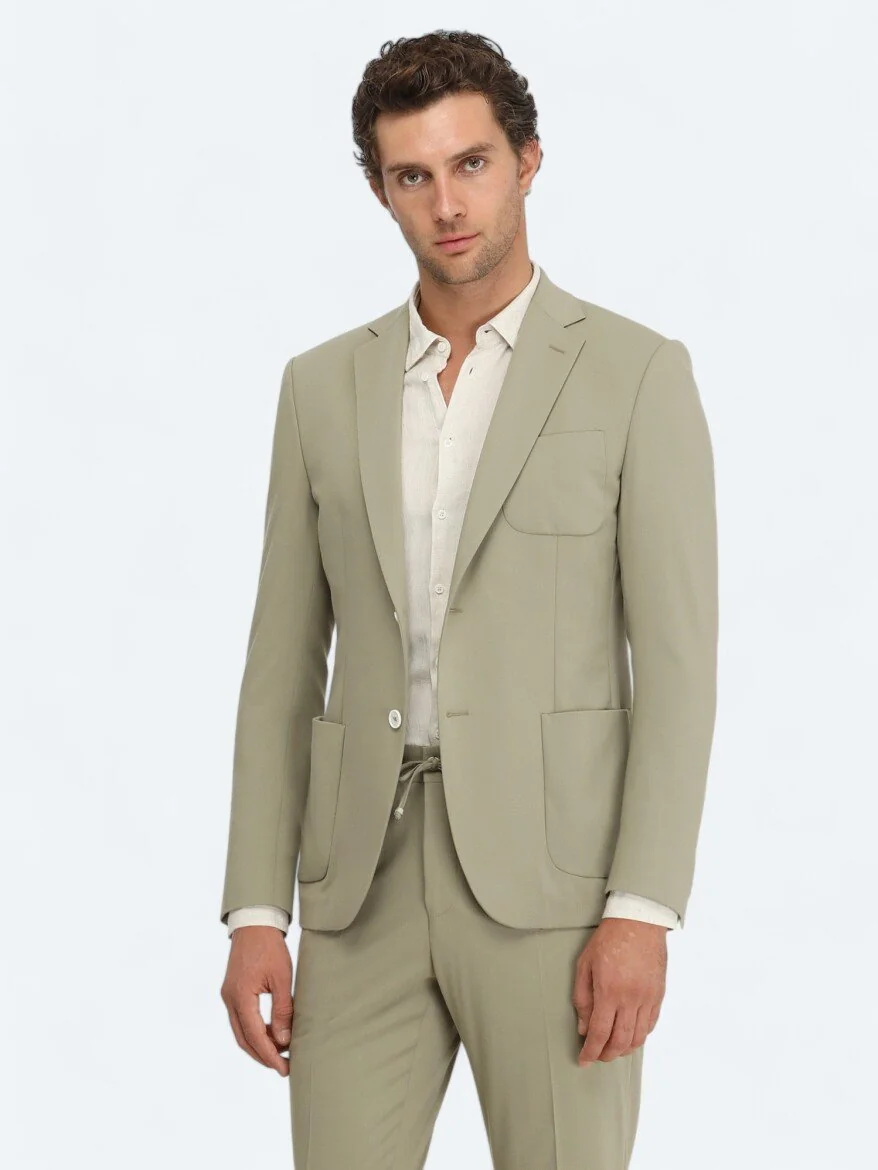 Bej Regular Fit Dokuma Casual Keten Karışımlı Gömlek - 3