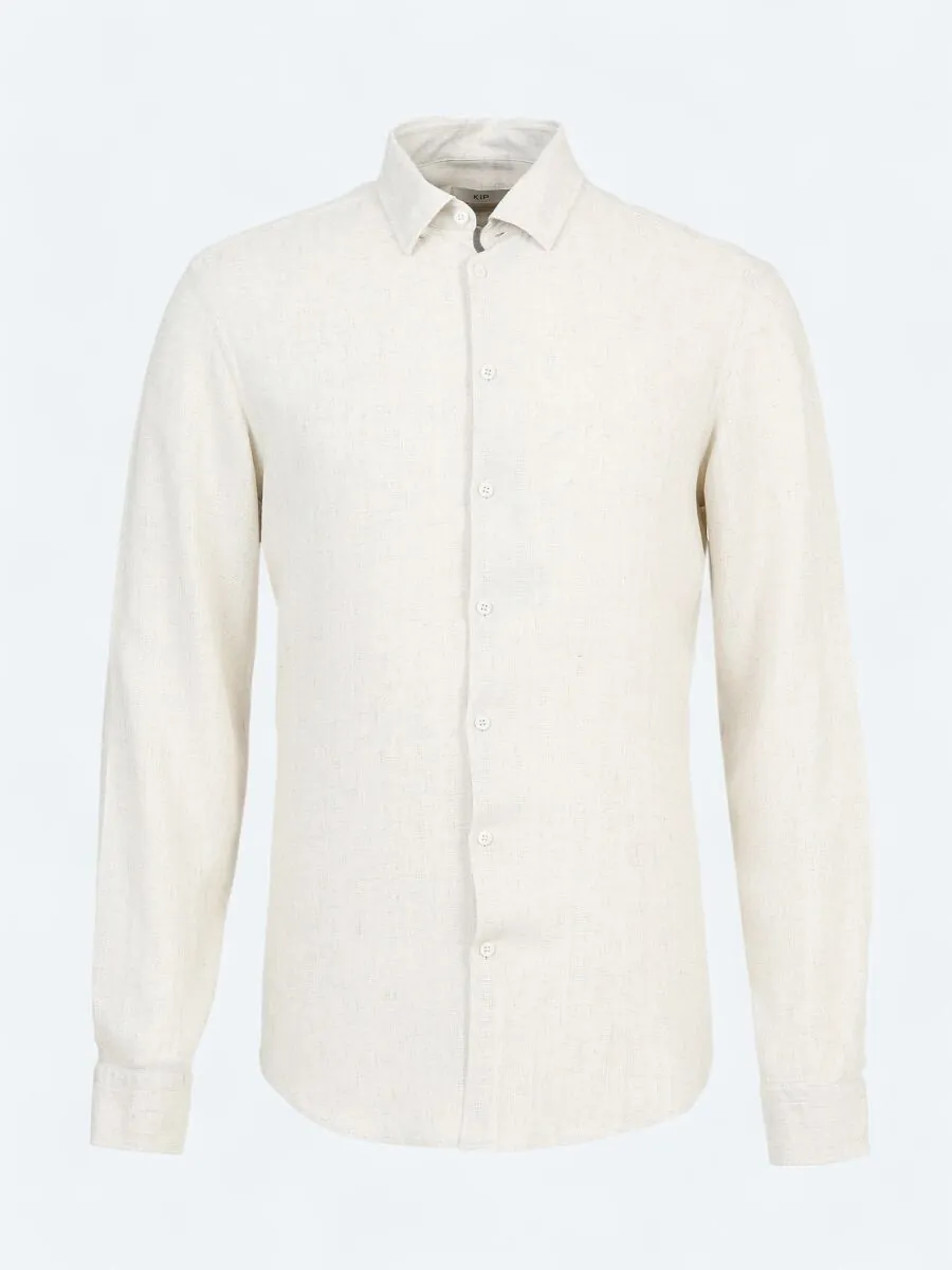 Bej Regular Fit Dokuma Casual Keten Karışımlı Gömlek - 6