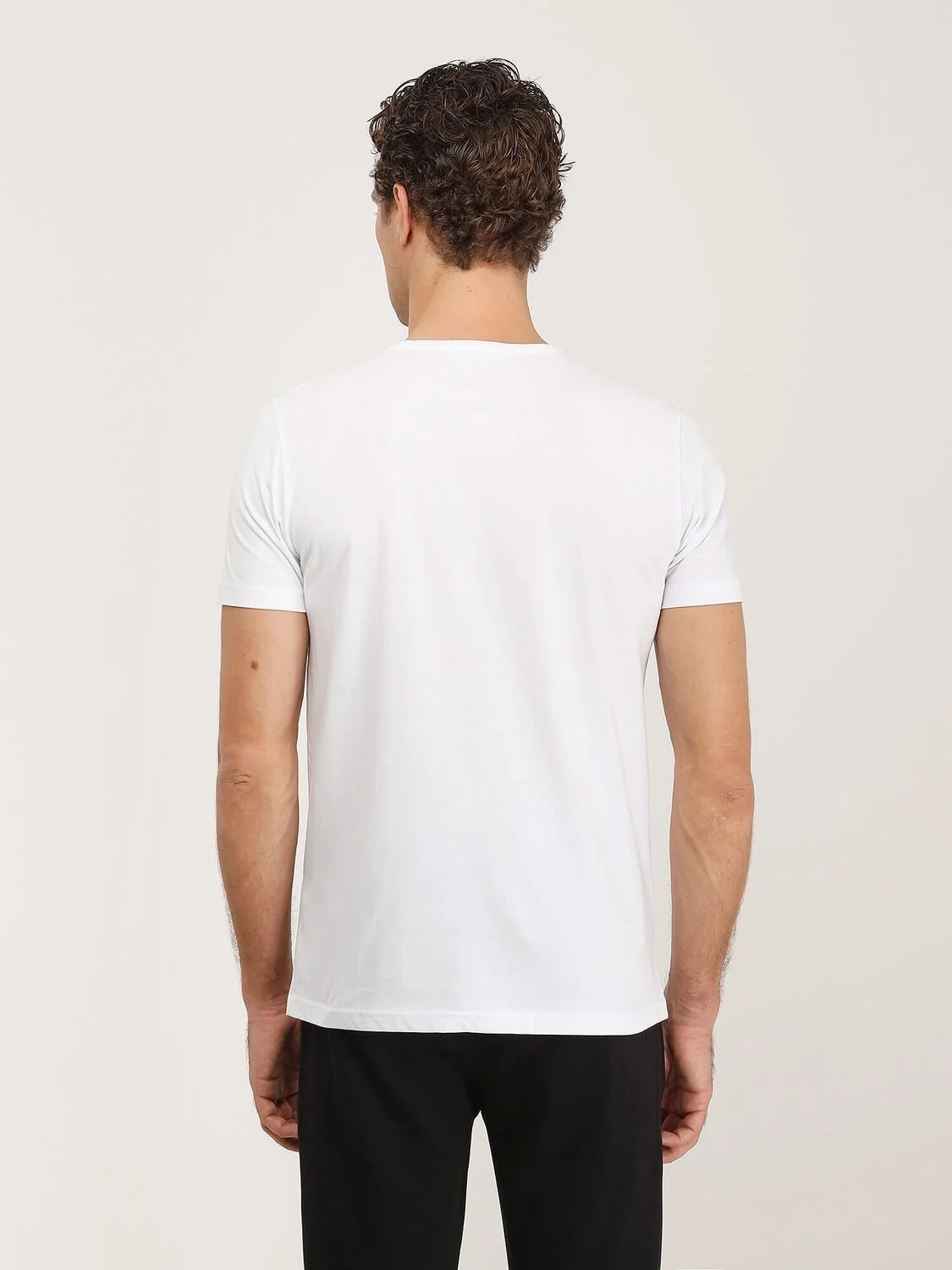 Beyaz Baskılı Bisiklet Yaka %100 Pamuk T-Shirt - 6
