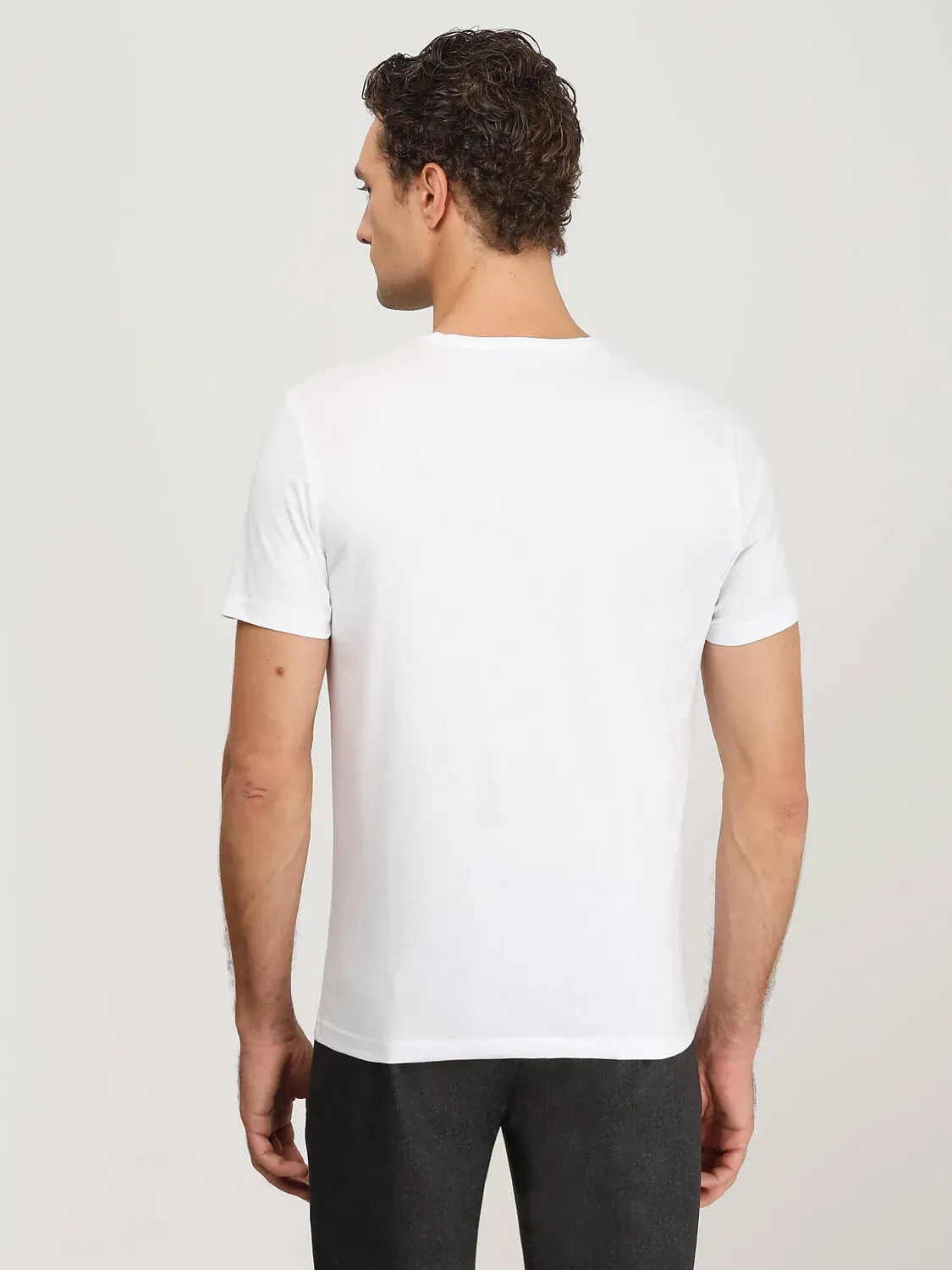 Beyaz Baskılı Bisiklet Yaka %100 Pamuk T-Shirt - 5
