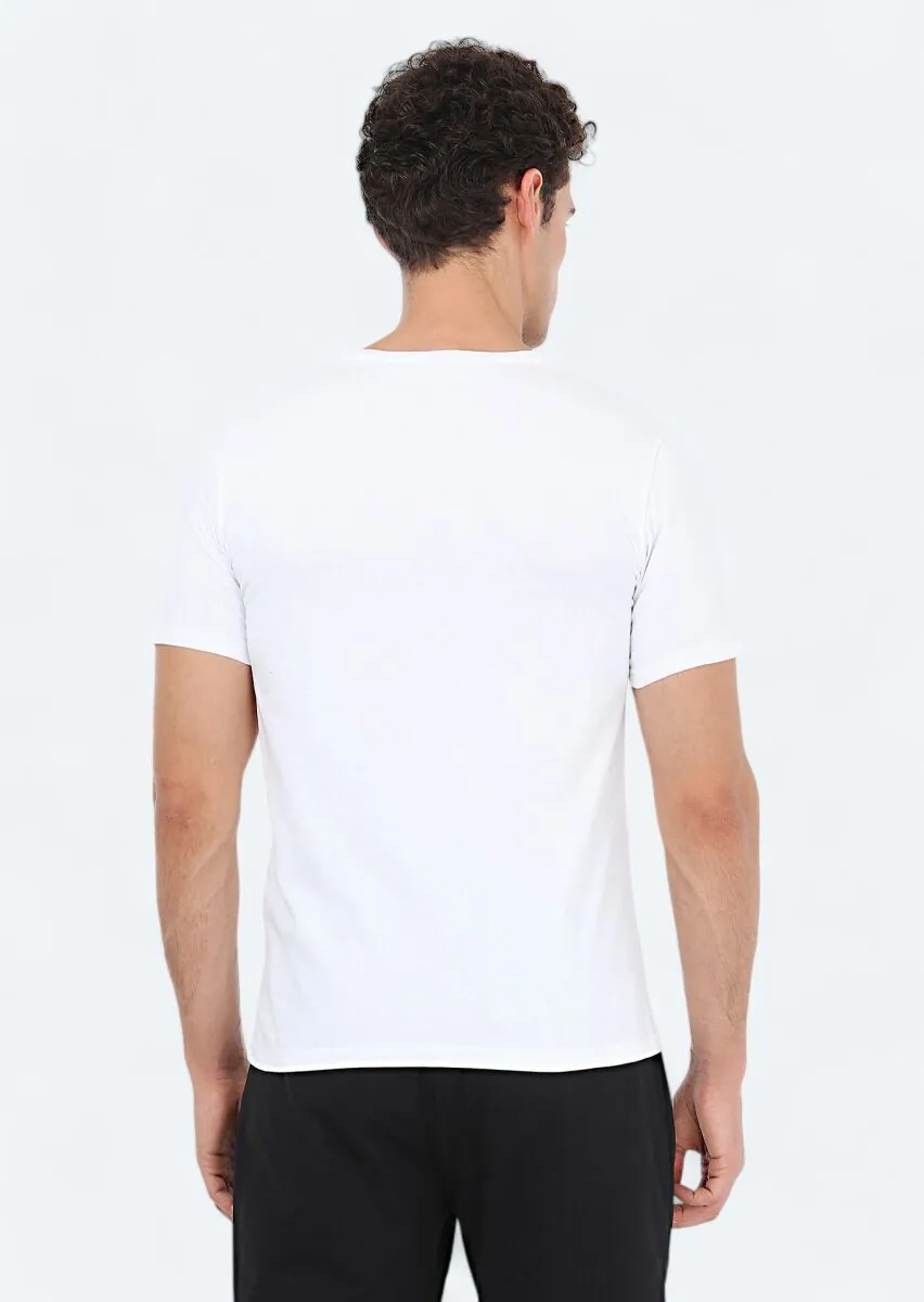 Beyaz Baskılı Bisiklet Yaka %100 Pamuk T-Shirt - 6