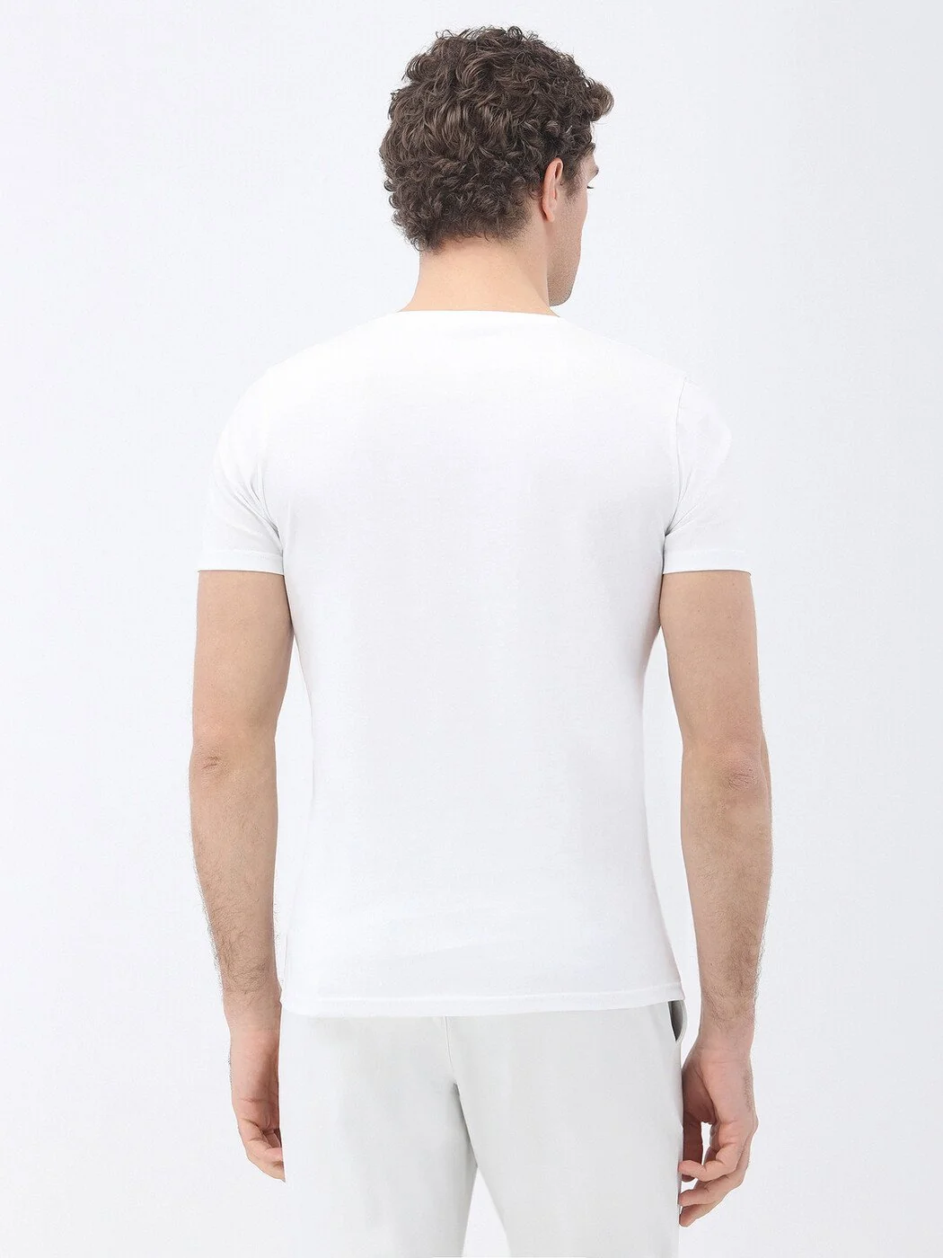 Beyaz Baskılı Bisiklet Yaka %100 Pamuk T-Shirt - 5