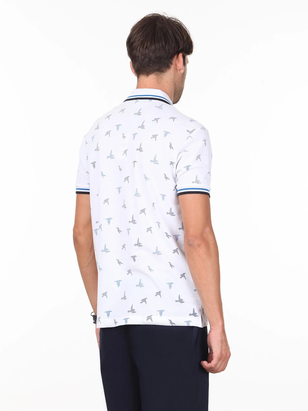 Beyaz Baskılı Polo Yaka %100 Pamuk T-Shirt - 4
