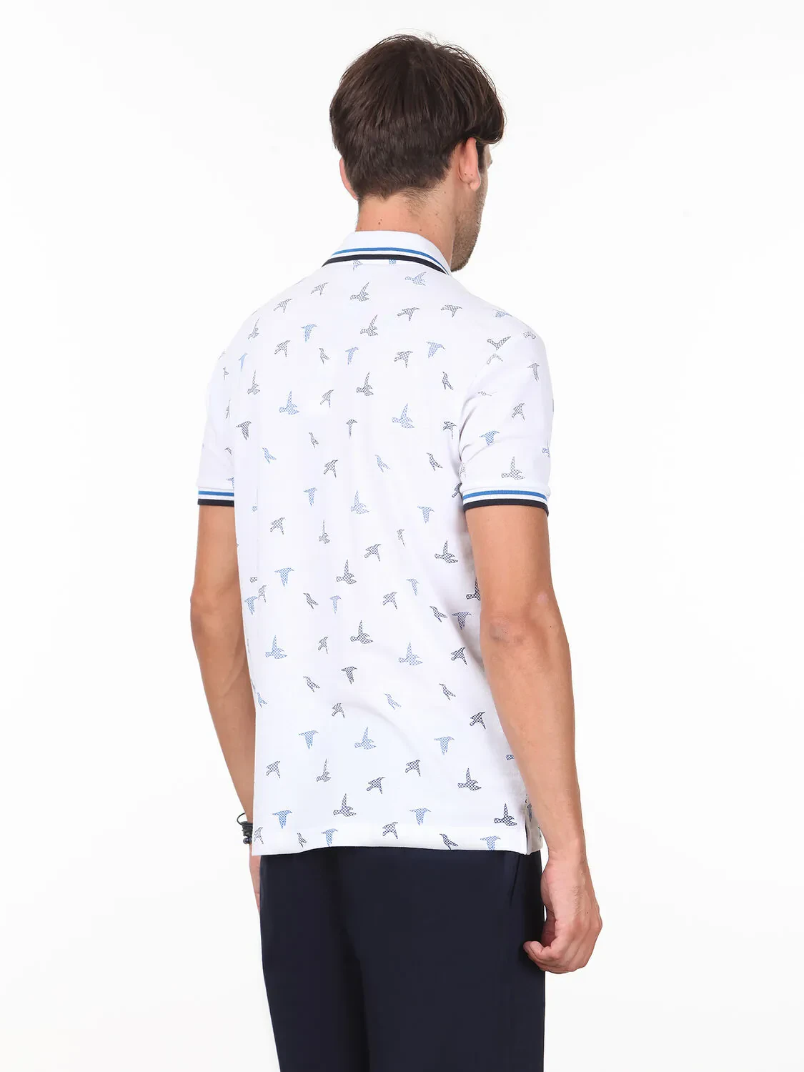 Beyaz Baskılı Polo Yaka %100 Pamuk T-Shirt - 4