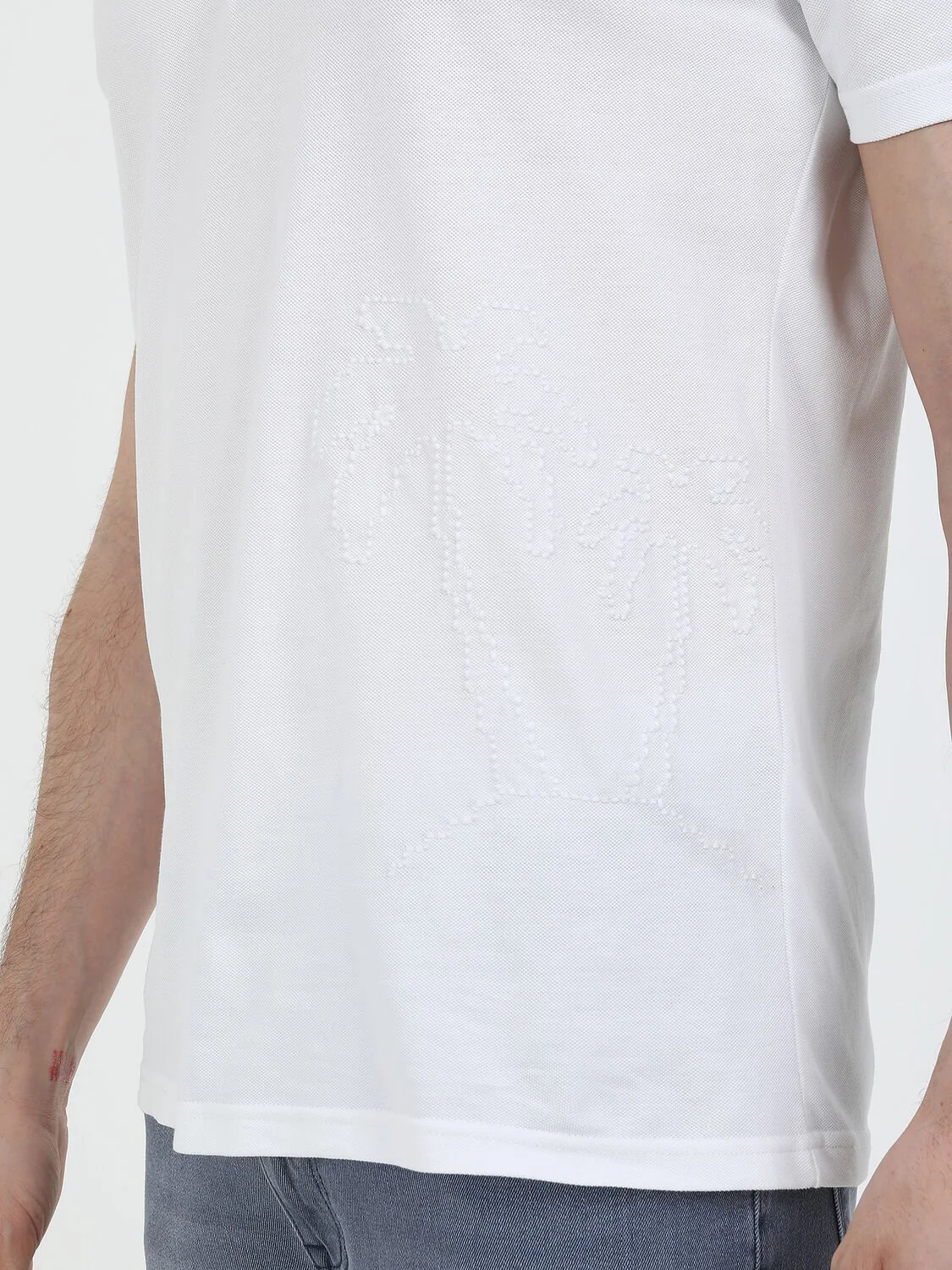 Beyaz Baskılı Polo Yaka %100 Pamuk T-Shirt - 4