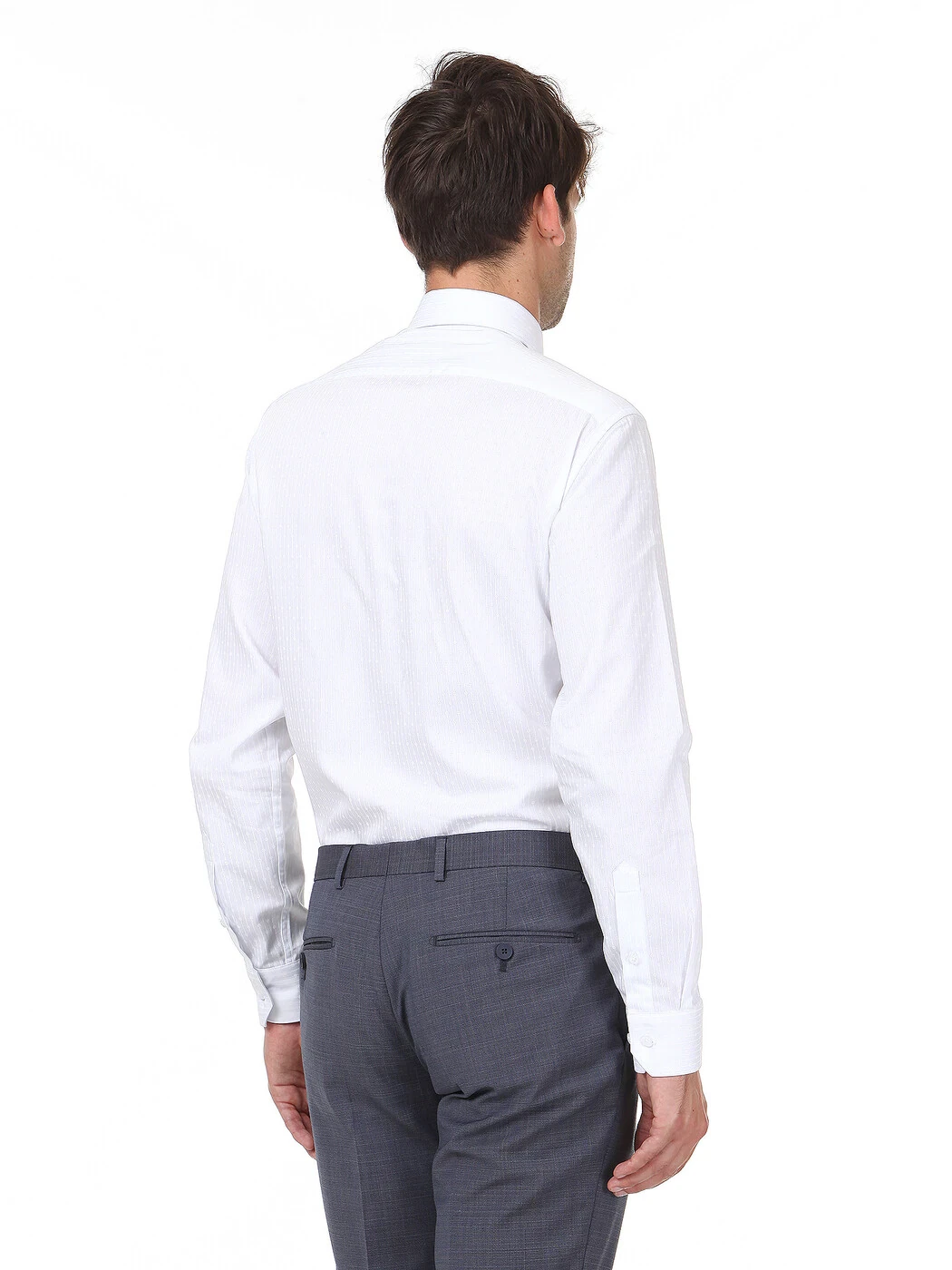 Beyaz Baskılı Slim Fit Dokuma Klasik %100 Pamuk Gömlek - 4