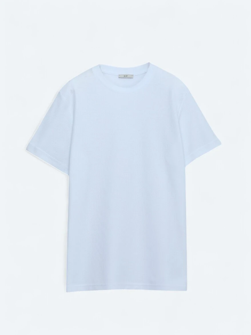 Beyaz Bisiklet Yaka %100 Pamuk T-Shirt 