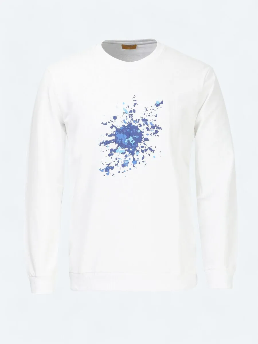 Beyaz Bisiklet Yaka Baskılı Sweatshırt - 6