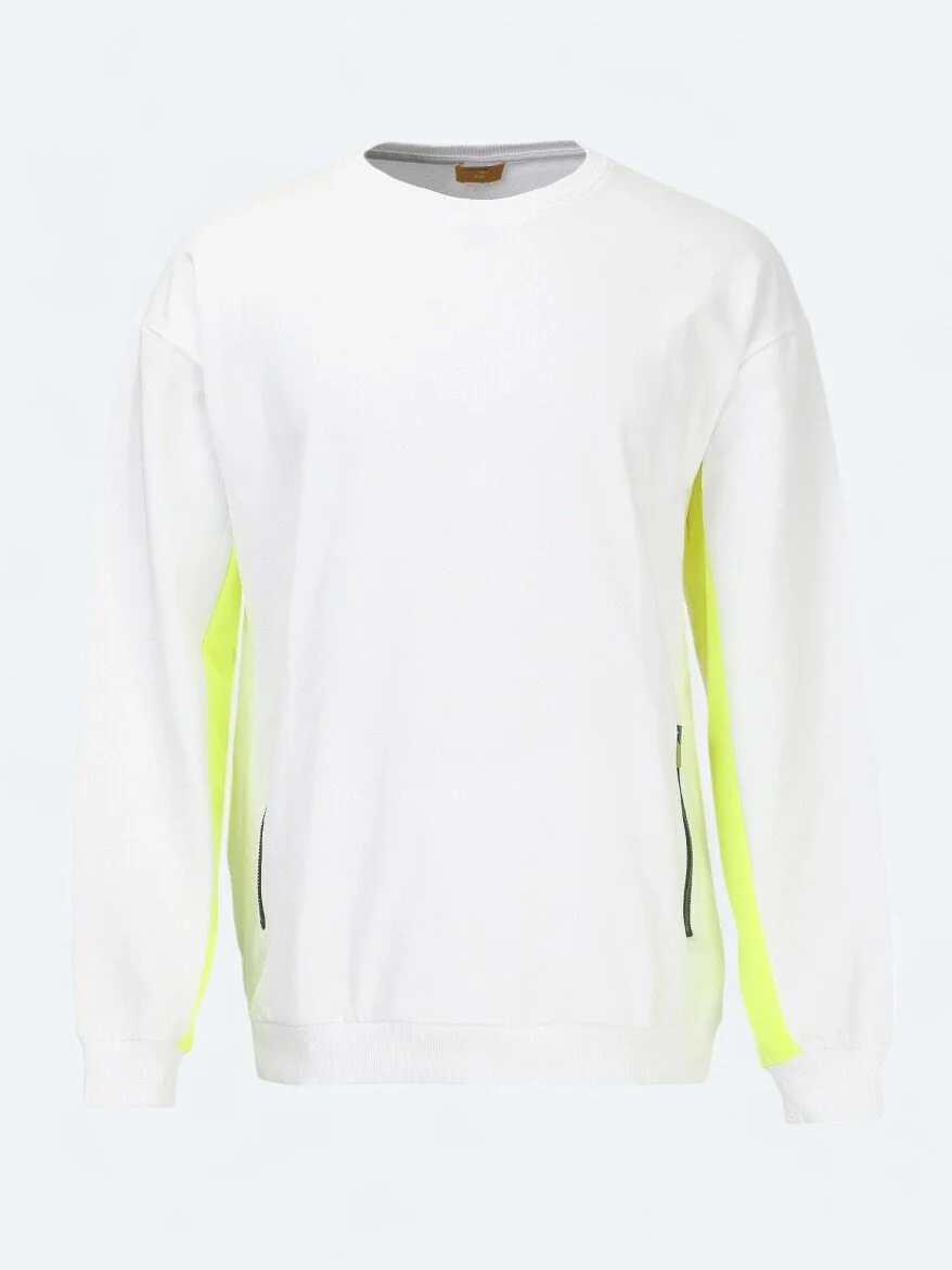 Beyaz Bisiklet Yaka Sweatshırt - 7