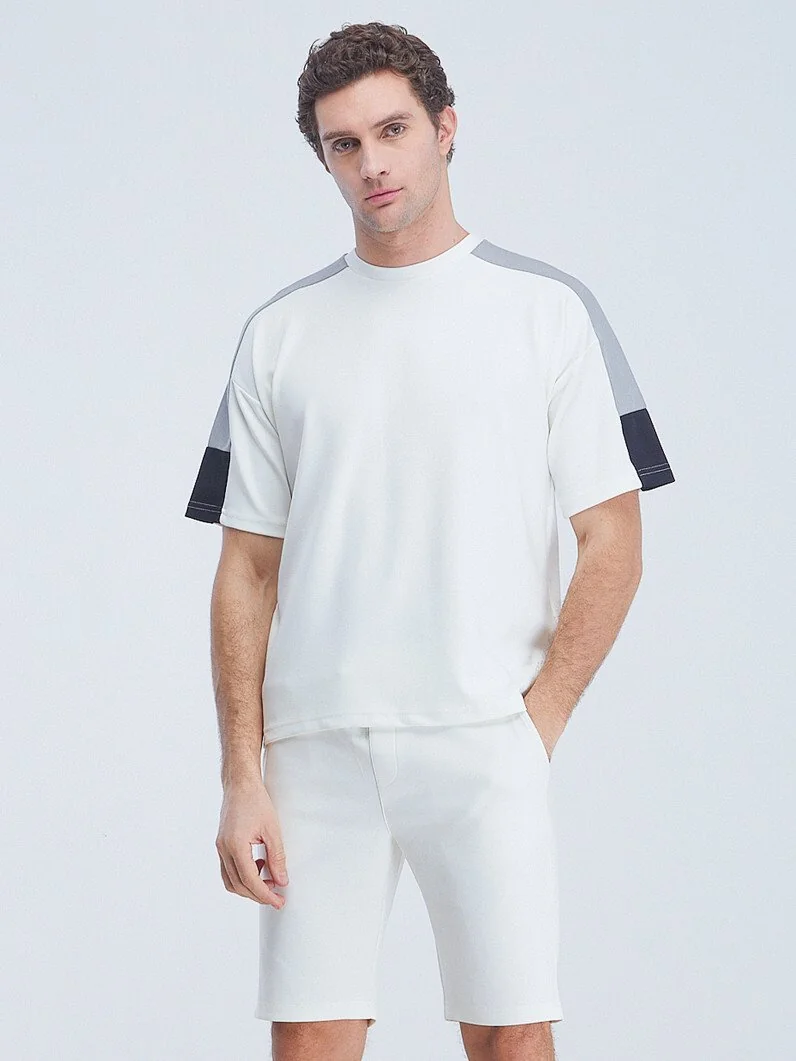 Beyaz Bisiklet Yaka T-Shirt - 1