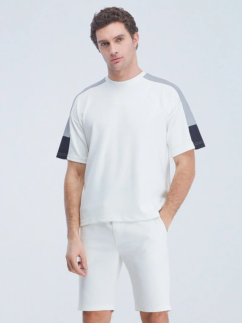 Beyaz Bisiklet Yaka T-Shirt - 1