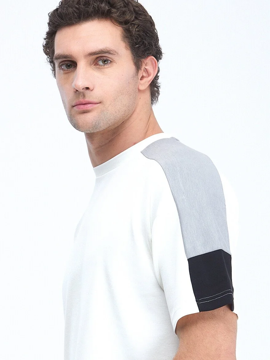 Beyaz Bisiklet Yaka T-Shirt - 3
