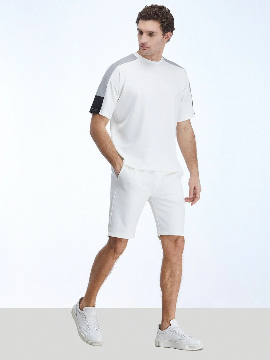 Beyaz Bisiklet Yaka T-Shirt - 4