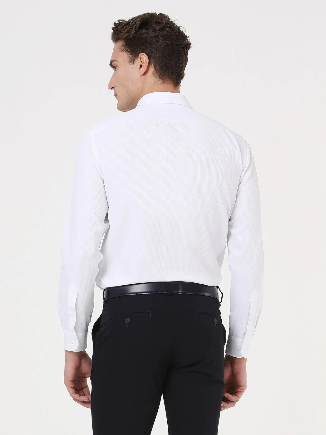 Beyaz Çizgili Regular Fit Dokuma Klasik Pamuk Karışımlı Gömlek - 5