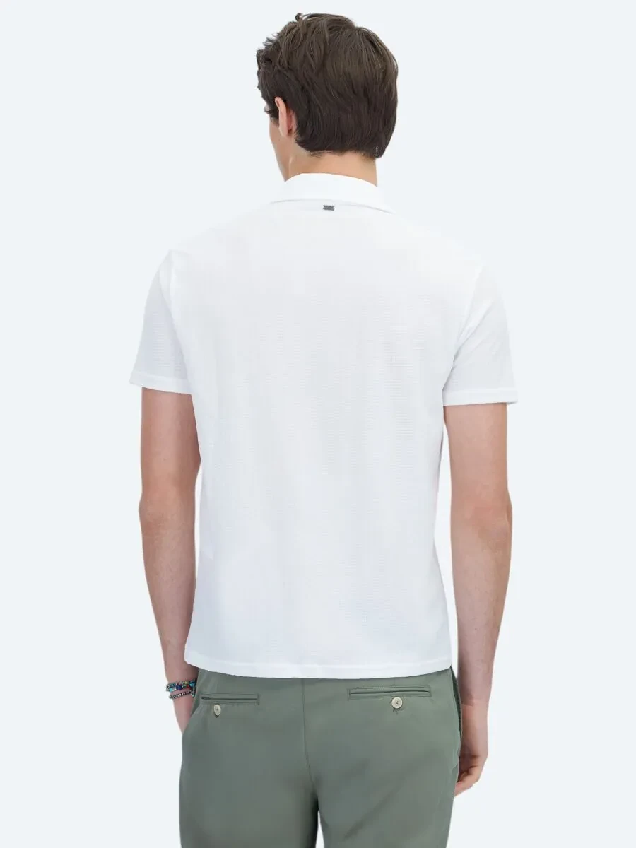 Beyaz Desenli Polo Yaka T-Shirt - 5