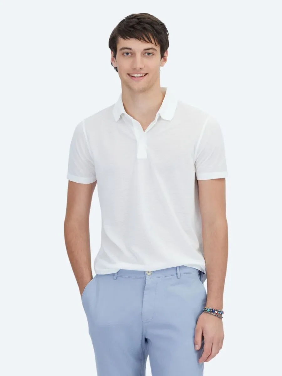 Beyaz Desenli Polo Yaka T-Shirt - 1