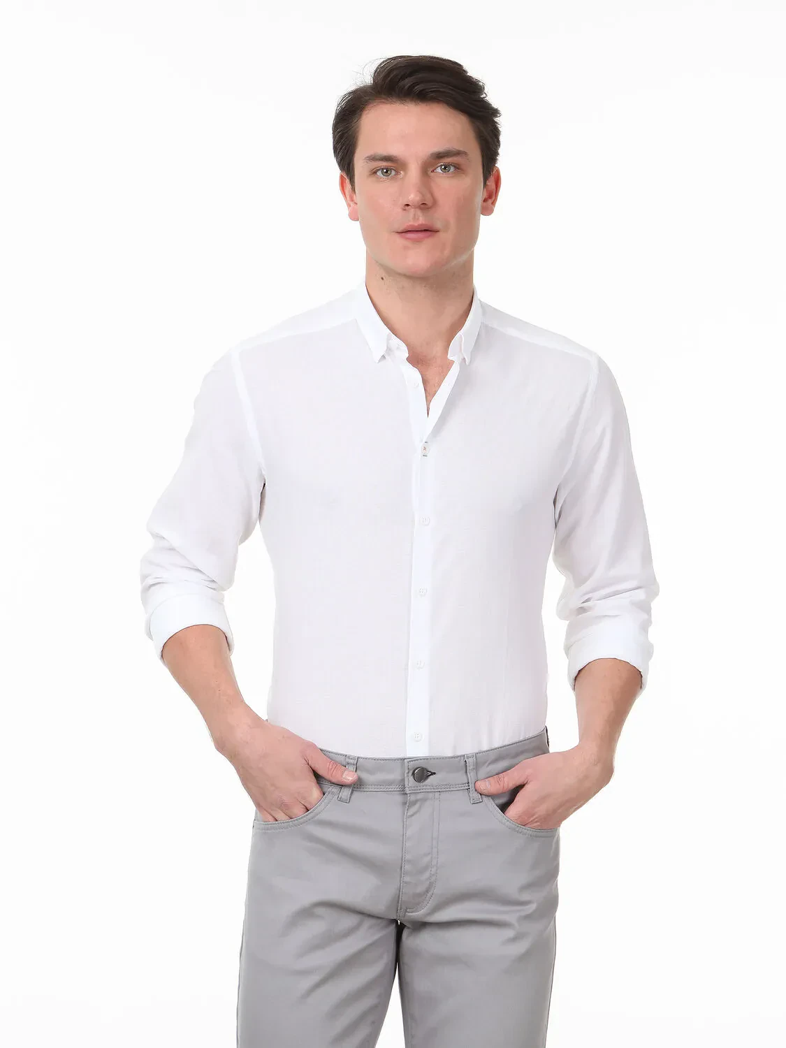 Beyaz Desenli Regular Fit Dokuma Casual %100 Pamuk Gömlek - 1