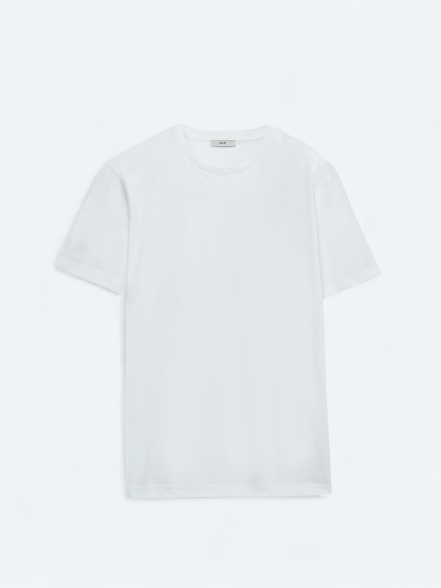 Beyaz Düz Bisiklet Yaka %100 Pamuk T-Shirt - 5